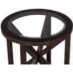 Table basse en verre, Ovale/Ronde - Plateau en verre trempé avec base en bois