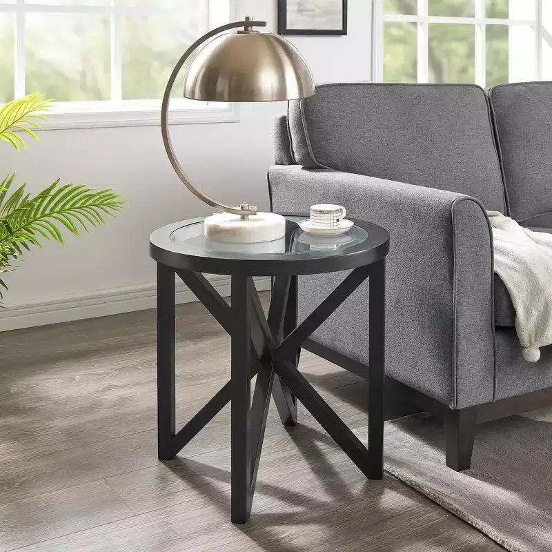 Table basse en verre, Ovale/Ronde - Plateau en verre trempé avec base en bois