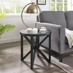 Table basse en verre, Ovale/Ronde - Plateau en verre trempé avec base en bois