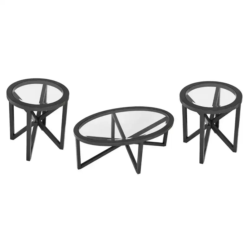 Table basse en verre, Ovale/Ronde - Plateau en verre trempé avec base en bois