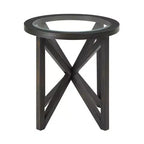 Table basse en verre, Ovale/Ronde - Plateau en verre trempé avec base en bois