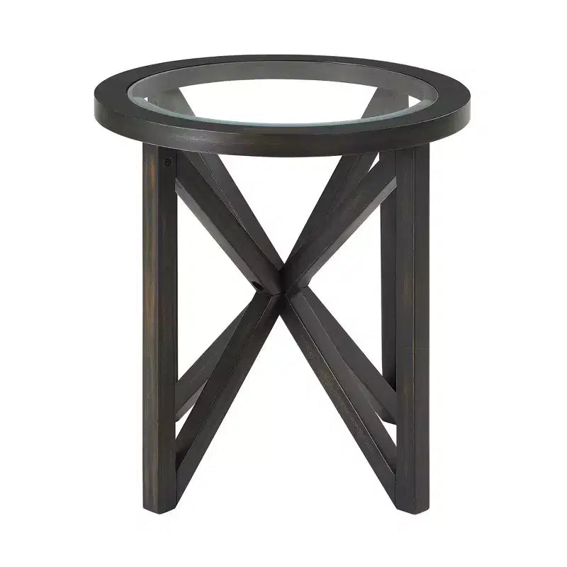 Table basse en verre, Ovale/Ronde - Plateau en verre trempé avec base en bois