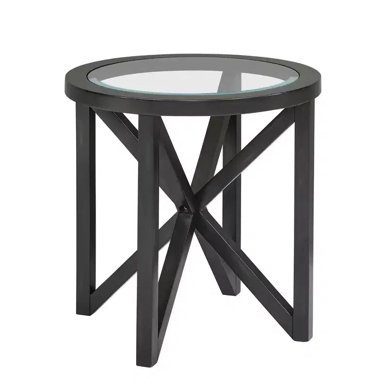 Table basse en verre, Ovale/Ronde - Plateau en verre trempé avec base en bois