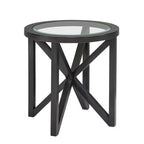 Table basse en verre, Ovale/Ronde - Plateau en verre trempé avec base en bois