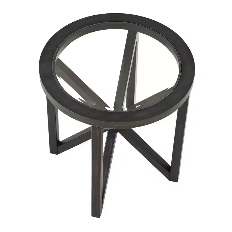 Table basse en verre, Ovale/Ronde - Plateau en verre trempé avec base en bois