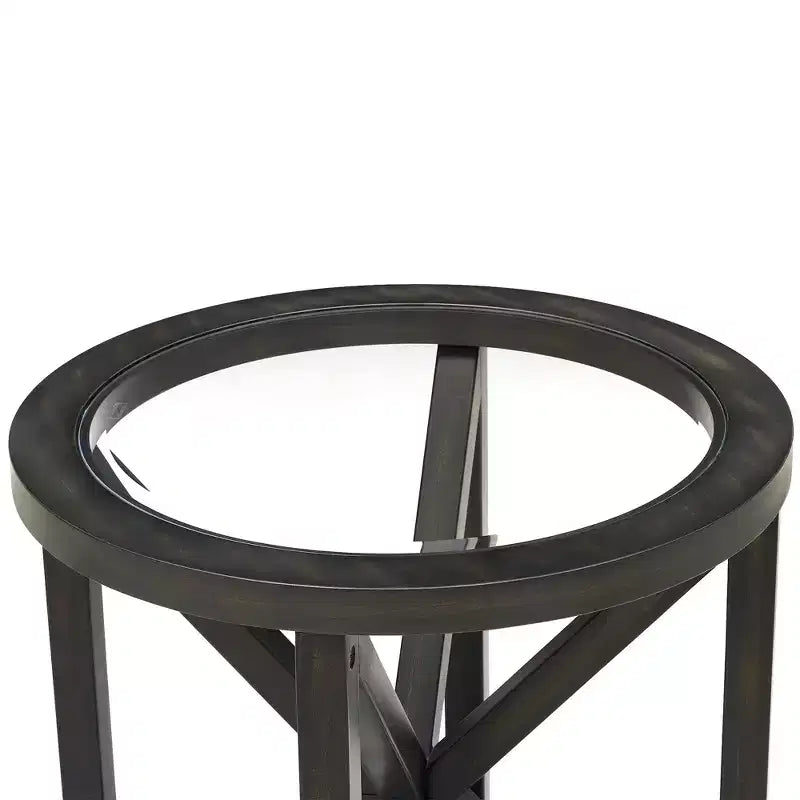 Table basse en verre, Ovale/Ronde - Plateau en verre trempé avec base en bois