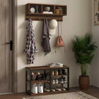 MAYEERTY Hall Tree with 5 Hooks Bench and Shoe Storage for 10 Pairs of Shoes for Entryway 2 in 1 Coat Rack Shoe Bench Set