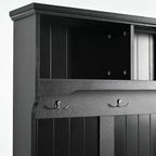 Banc d'entrée de 119 cm de large, portemanteau 4-en-1 avec rangement, 4 crochets et coussin, organisateur de chaussures peu encombrant pour buanderie, noir