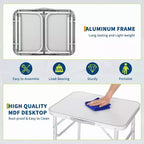 Table de camping pliante en aluminium 24"x17", hauteur réglable 9"-23", table portable légère
