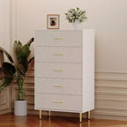 8 Drawer Dresser, White Dresser for Bedroom, Fabric Pattern Chest of Drawer with Gold Metal Handles and Legs for Living Room, Hallway