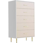 Commode à 8 tiroirs, commode blanche pour chambre à coucher, commode à motif en tissu avec poignées et pieds en métal doré pour salon, couloir