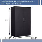 Armoire de rangement en métal, armoire de rangement de 42 pouces avec 2 étagères réglables et 2 portes verrouillables pour bureau, garage, maison