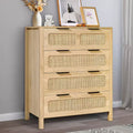 Commode 4 tiroirs en rotin, couleur bois naturel