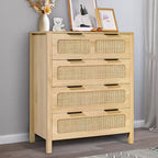 Commode 4 tiroirs en rotin, couleur bois naturel