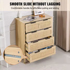 Commode 4 tiroirs en rotin, couleur bois naturel