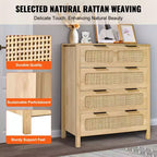 Commode 4 tiroirs en rotin, couleur bois naturel