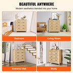 Commode 4 tiroirs en rotin, couleur bois naturel