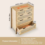 Commode 4 tiroirs en rotin, couleur bois naturel