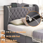 Lit plateforme en velours avec 4 tiroirs de rangement et station de charge, tête de lit haute