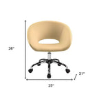 Fauteuil de bureau pivotant et roulant en similicuir beige et argenté, réglable en hauteur