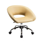Fauteuil de bureau pivotant et roulant en similicuir beige et argenté, réglable en hauteur