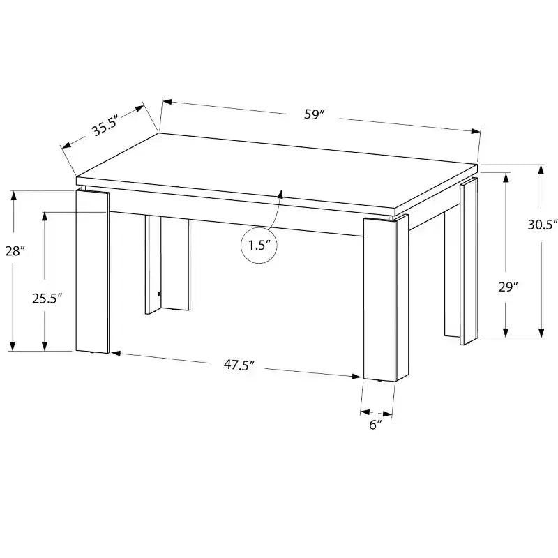Table à manger rectangulaire moderne de 60" pour 4 à 6 personnes, pour bureau et salle à manger